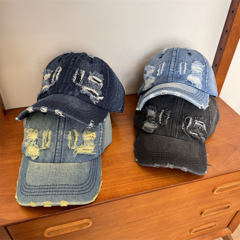 Women's Distressed Denim Adjustable Baseball Cap Bowlift