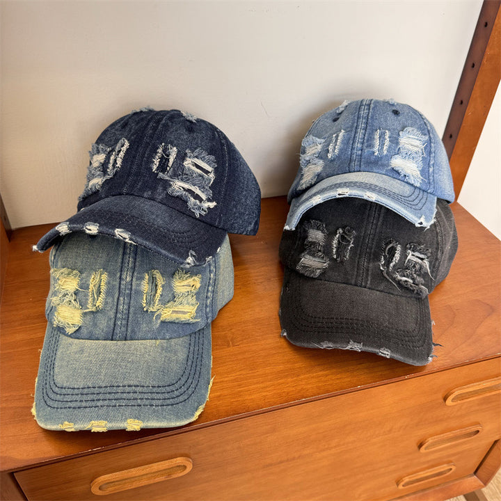 Women's Distressed Denim Adjustable Baseball Cap Bowlift