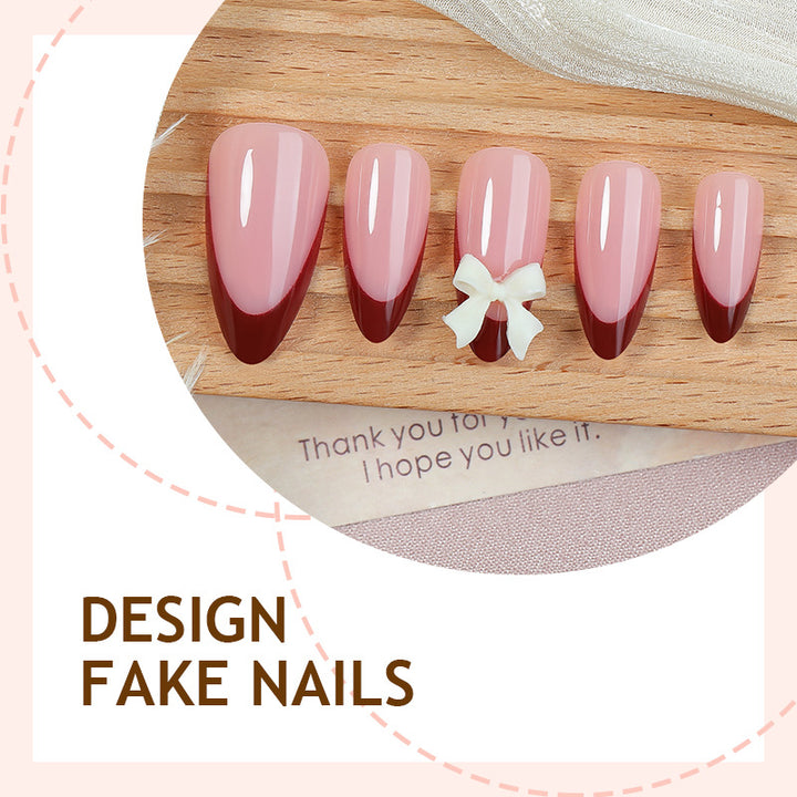 Acrylic nail set with creative French tip design and cute bows Bowlift
