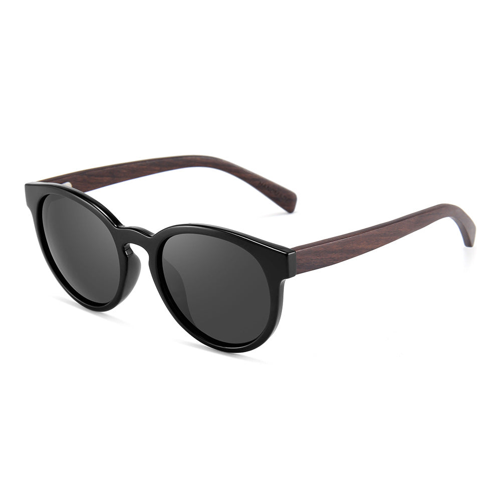Rimless oversized cat eye polarized sunglasses with wood-effect temples Bowlift