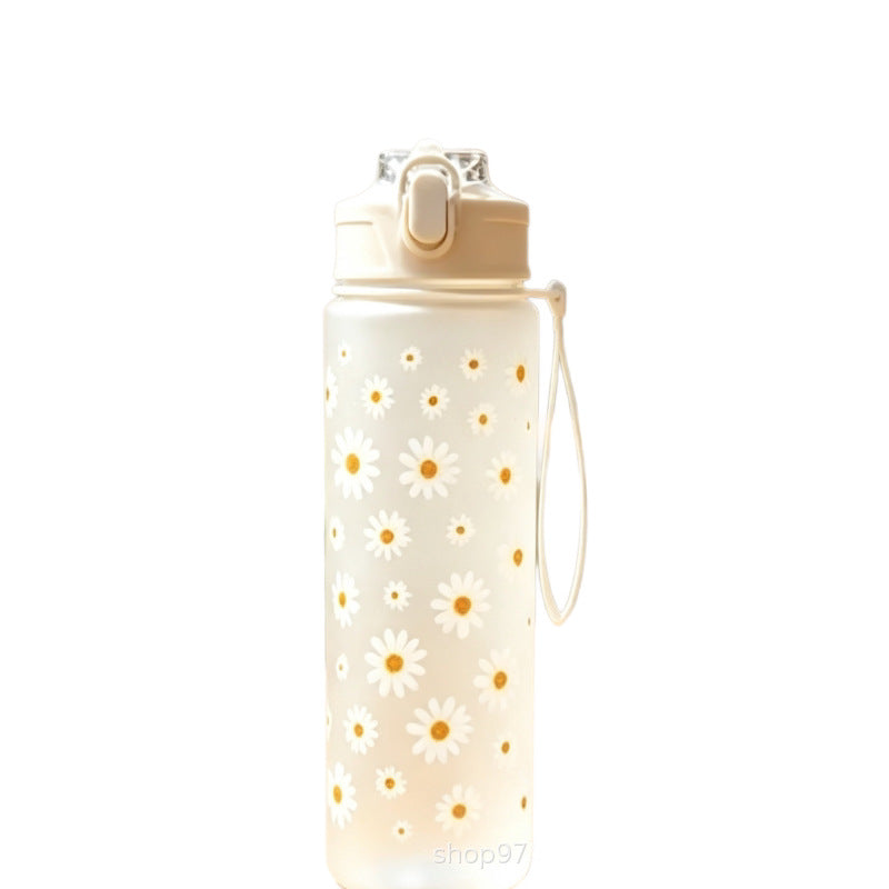 Reusable Frosted Daisy-Print Flip-Top Water Bottle Bowlift