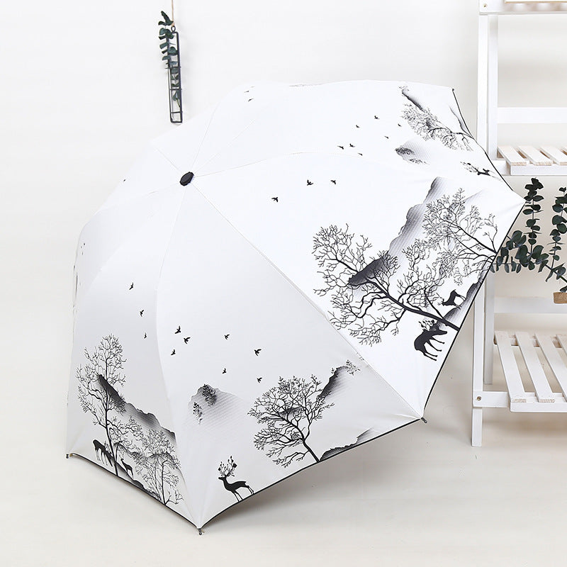 Ladies Foldable Umbrella with Artistic Nature Design Bowlift