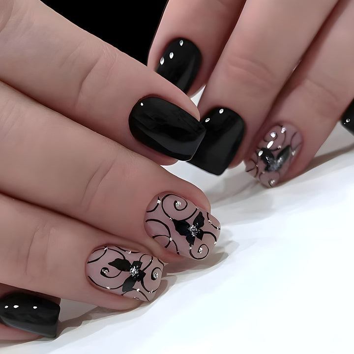 Elegant Nail Art with Black-White Contrast Bowlift