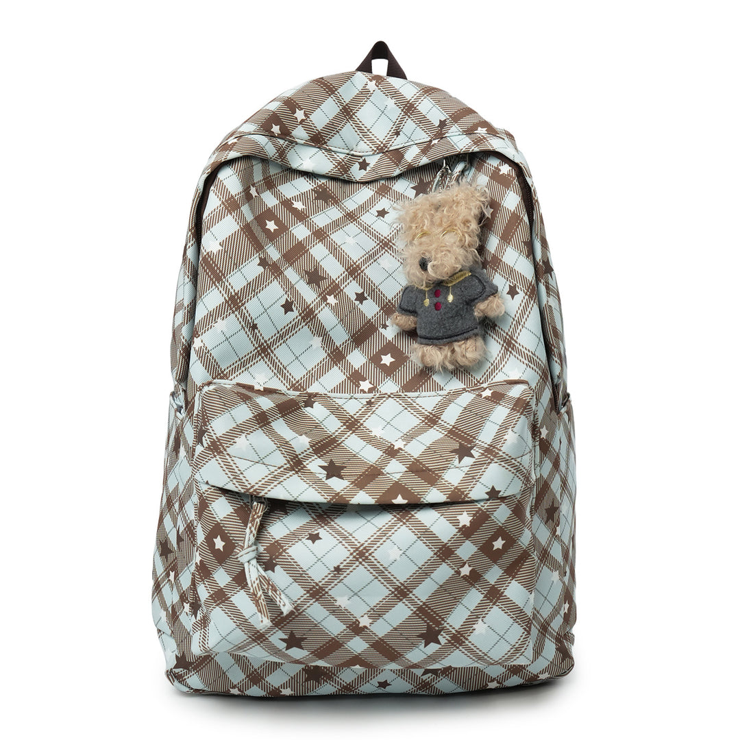 Backpack with Fashionable Check Pattern and Practical Compartments Bowlift