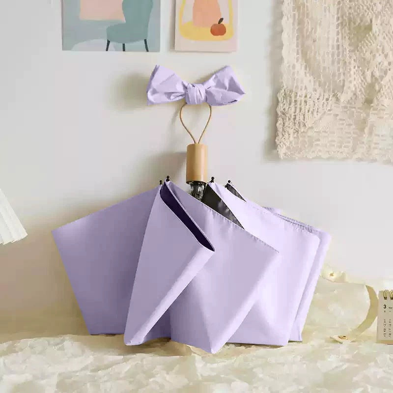 Women's Elegant Folding Umbrella with Wooden Handle Bowlift