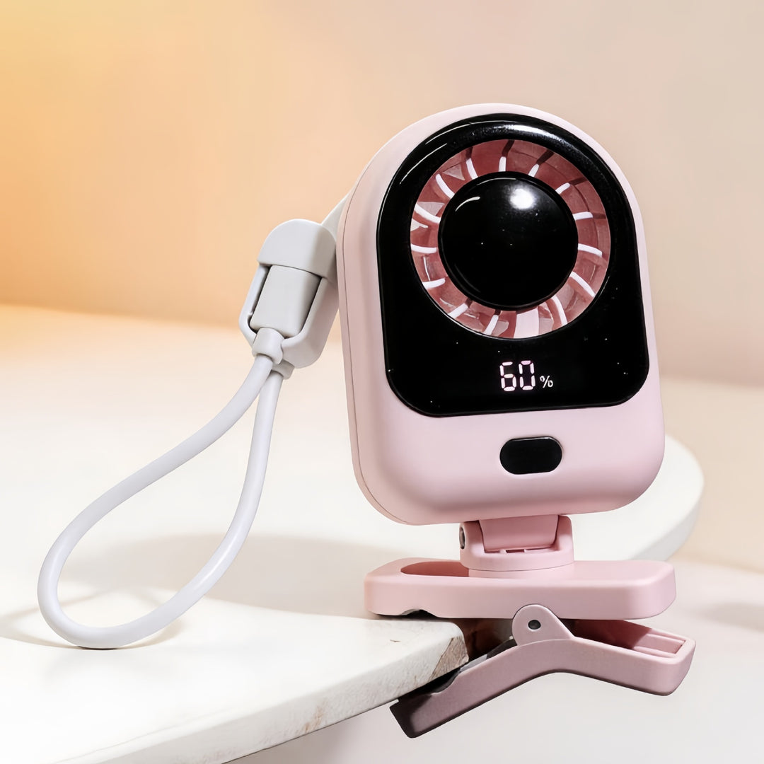 Women's Portable USB Hand Fan with LCD Display and Folding Clip Bowlift