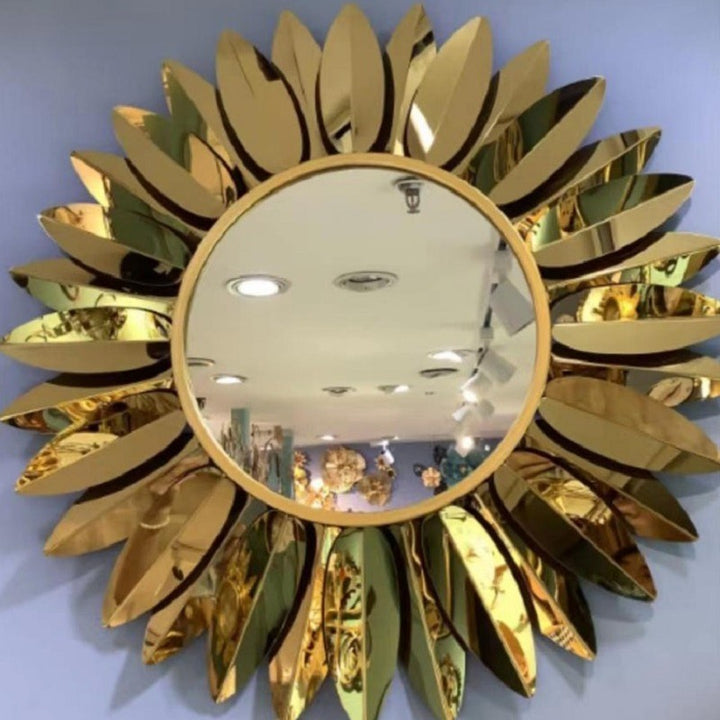 Sunburst Decorative Wall Clock with Leaf Motif Bowlift