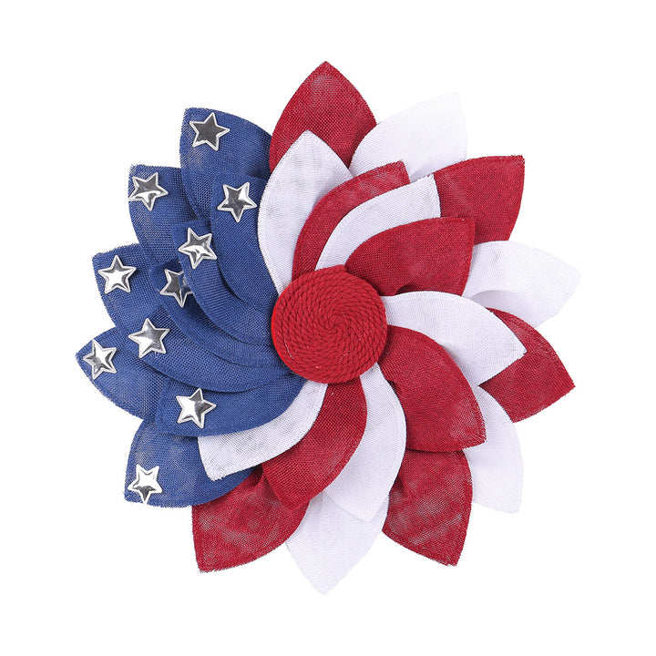 Unisex decorative patriotic door wreath flower made of linen with star studs Bowlift