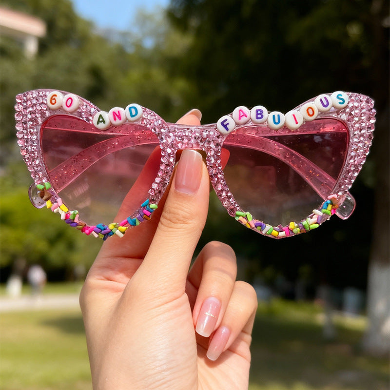 Decorative Cat-Eye Sunglasses with Rhinestones Bowlift