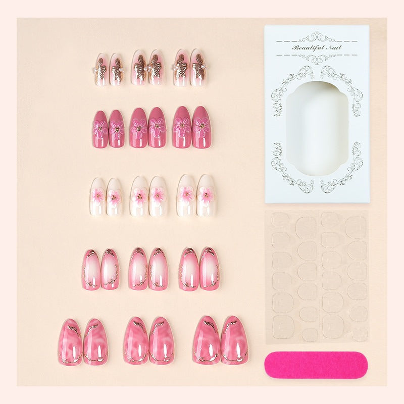 Artificial nail set with elegant flower and glitter details Bowlift