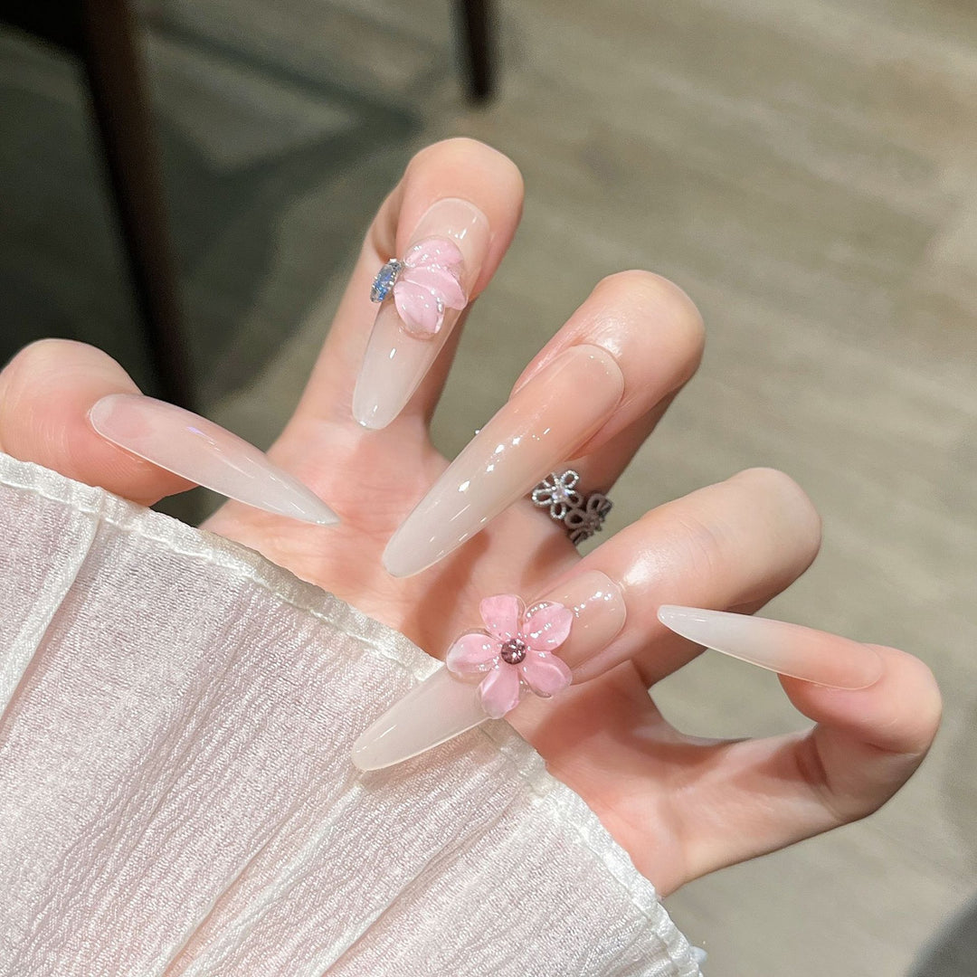 Floral-Design Press-On Nail Extensions Bowlift