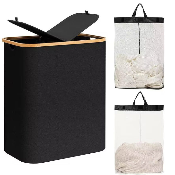 Elegant laundry basket with bamboo lid Bowlift