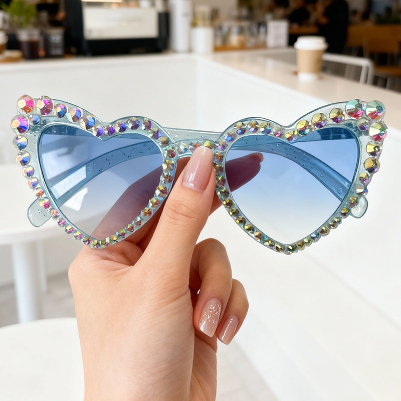 Rhinestone Heart-Shaped Sunglasses Bowlift