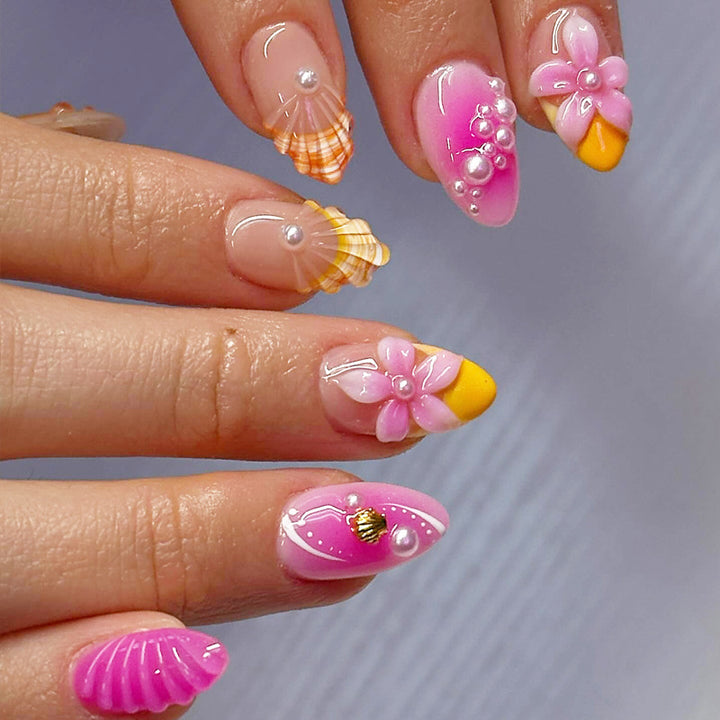 Decorative Floral Long Press-On Nail Set Bowlift