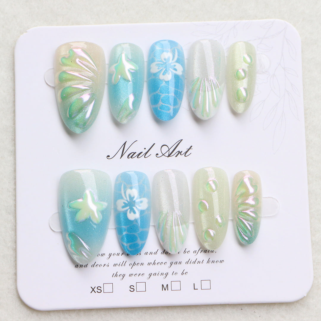 Artistic Ocean-Inspired Press-On Nail Art Set Bowlift