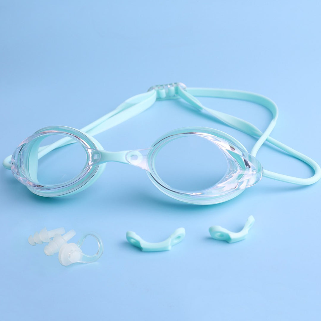 Swimming goggles with adjustable head strap and comfort nose piece Bowlift