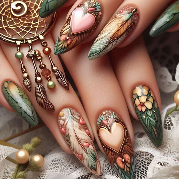 Artificial nails with floral and romantic heart design Bowlift