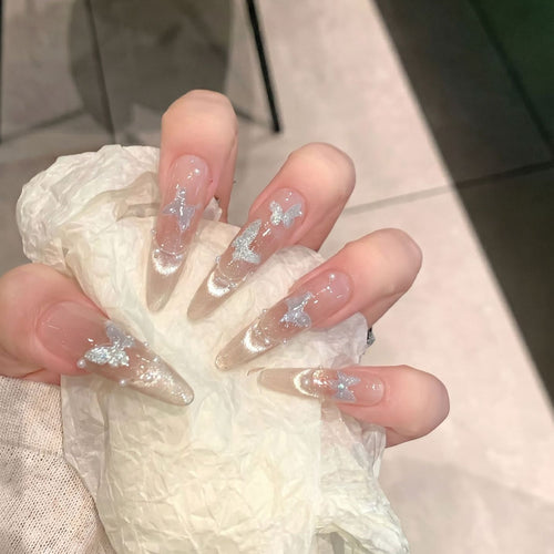 Artistic Stiletto Press-On Nail Set with Butterfly Design Bowlift