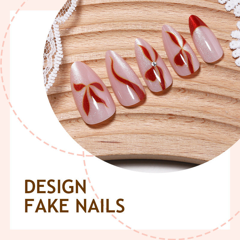 Acrylic nail set with elegant bow and glitter accents Bowlift