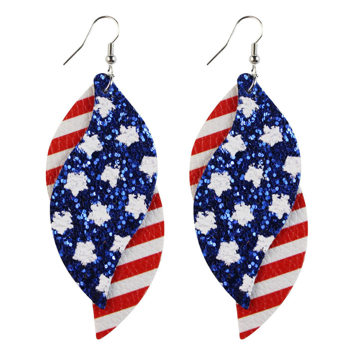 Women's star stripe print faux leather drop earrings with fishhook Bowlift