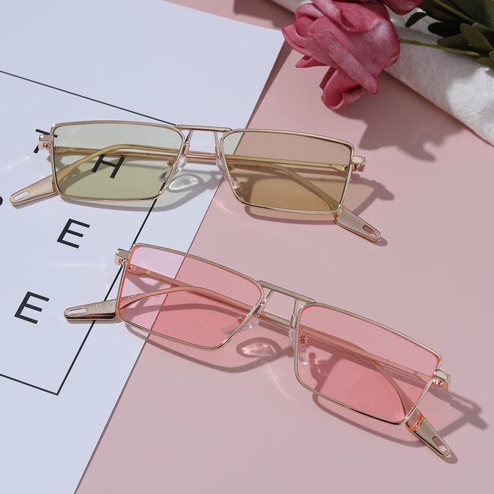 Women's elegant square sunglasses with narrow metal frame and UV protection Bowlift