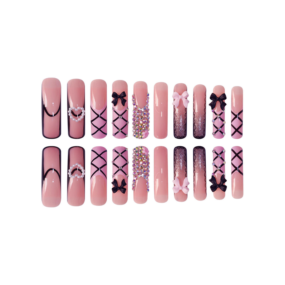 Luxury Nail Art Set with Rhinestone and Bow Accents Bowlift