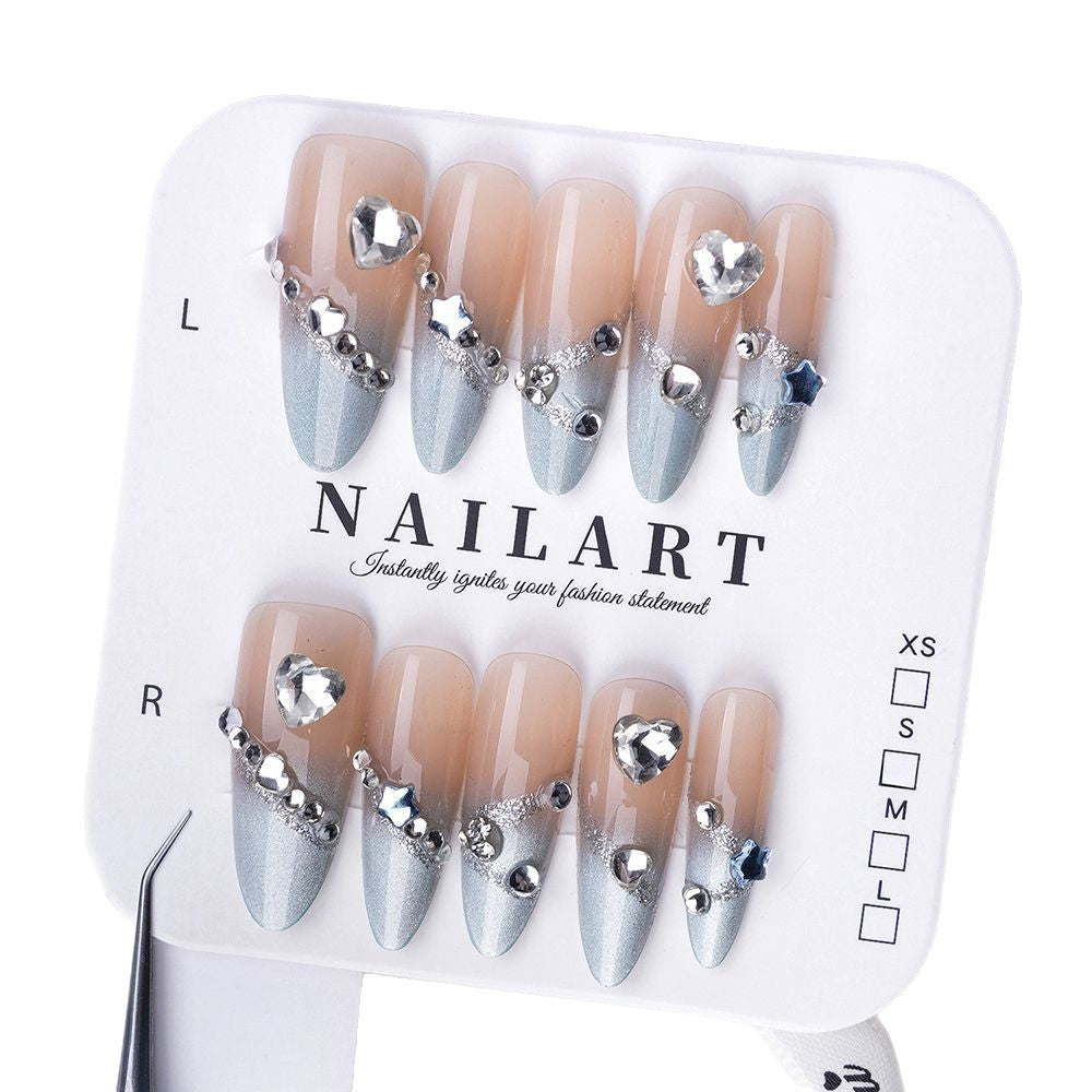 Decorative Crystal-Embellished Press-On Nail Set Bowlift