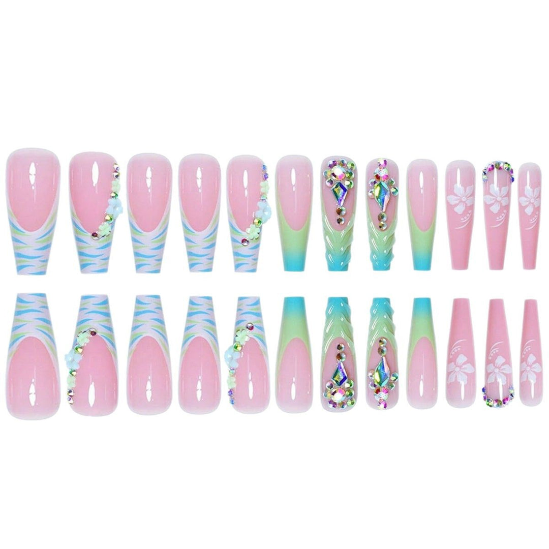 Decorative Long Press-On Nail Art with Gemstone Accents Bowlift