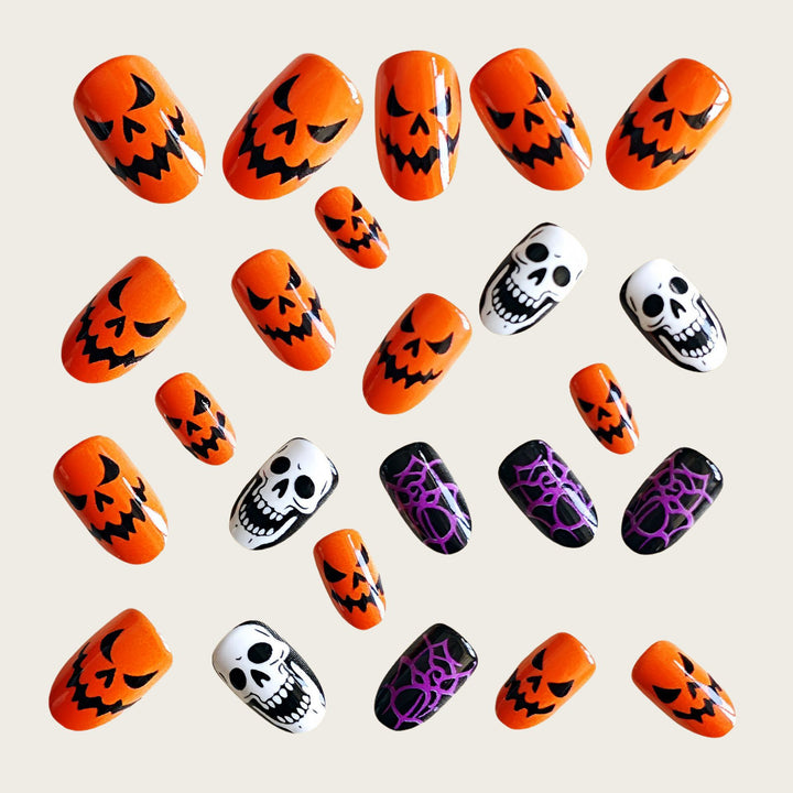 Halloween Artificial Nails in Creative Pumpkin and Skull Design Bowlift