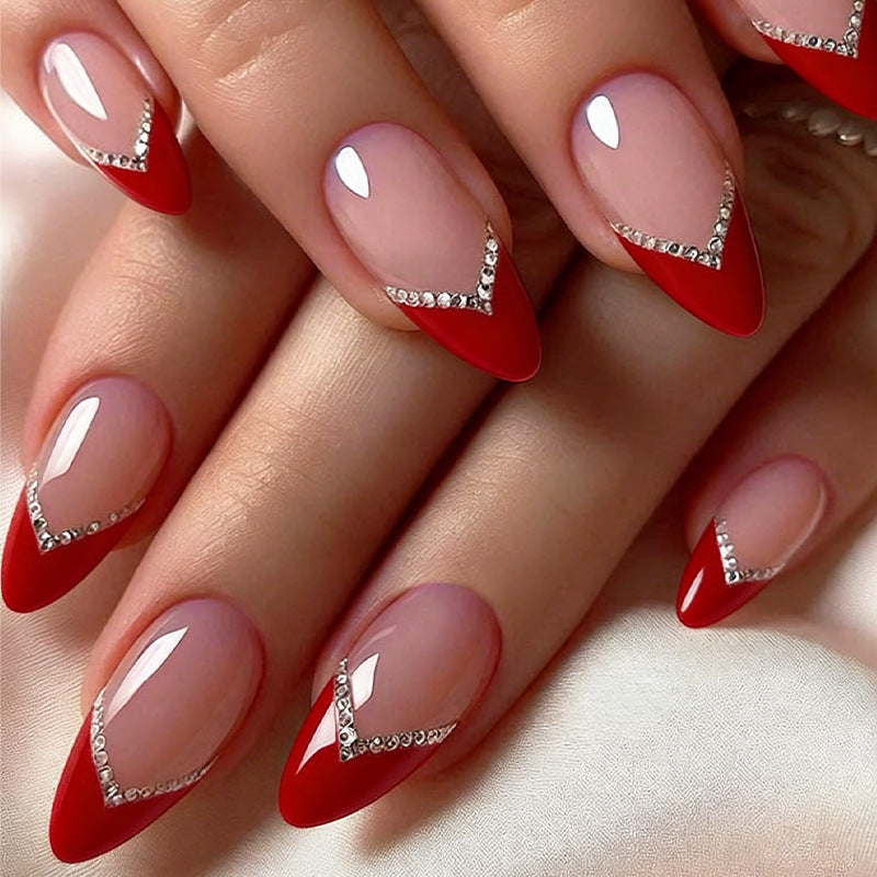 Premium Decorative Press-On Nail Set with Jewel Accents Bowlift