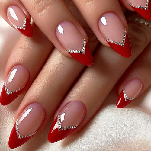 Premium Decorative Press-On Nail Set with Jewel Accents Bowlift