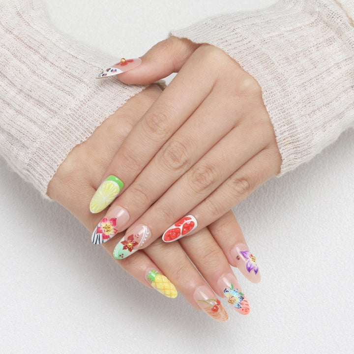 Flower Motif Artificial Nails Bowlift