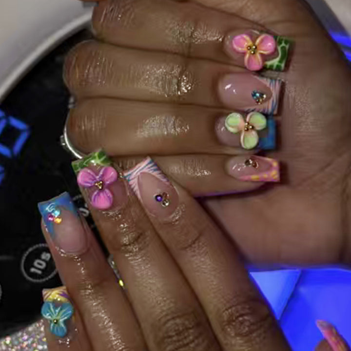 Artistic Floral Design Nail Art Extensions Bowlift