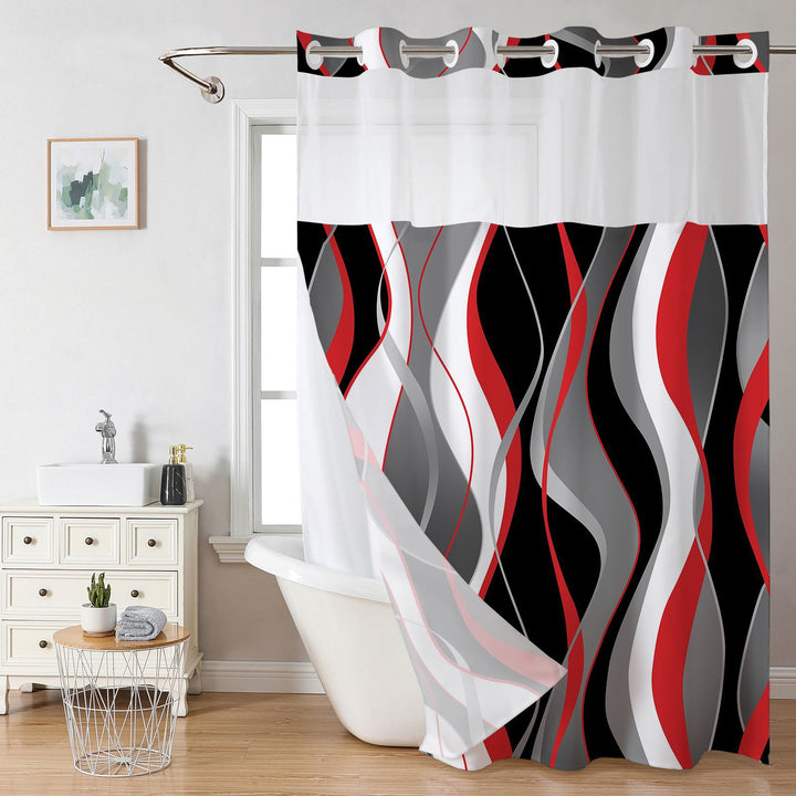 Modern Abstract Wave Pattern Shower Curtain Bowlift