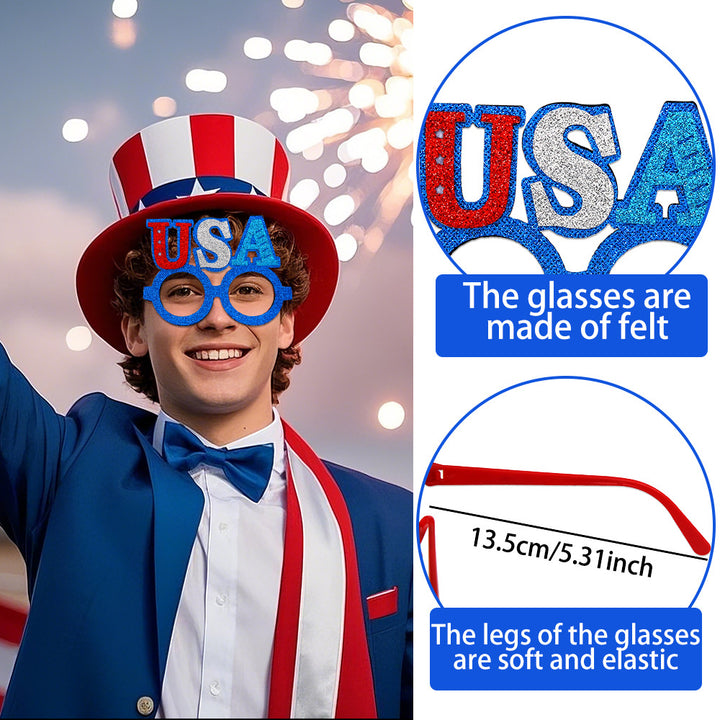 Unisex glitter glasses with USA lettering and round frame party glasses Bowlift