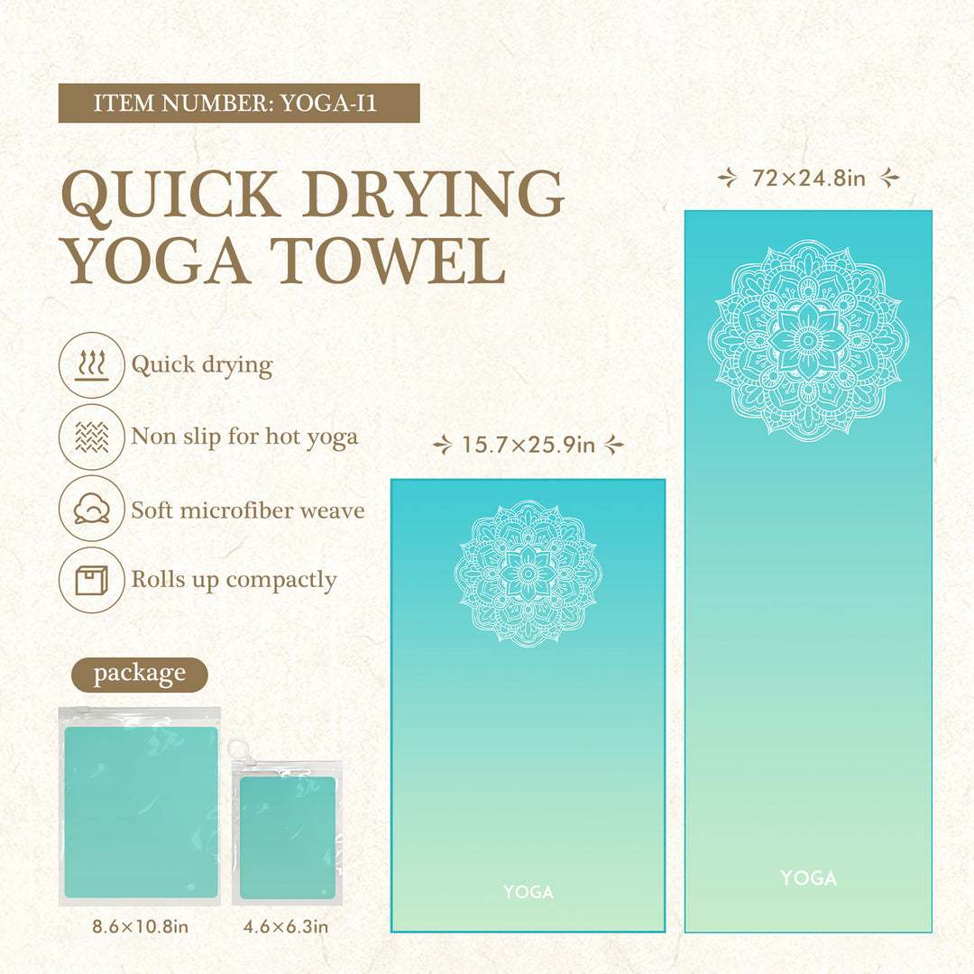 Quick-Drying Non-Slip Microfiber Yoga Towel with Mandala Grip Pattern Bowlift