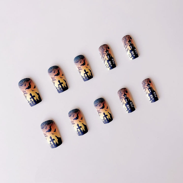 Halloween Artificial Nail Set with Creepy Design Bowlift