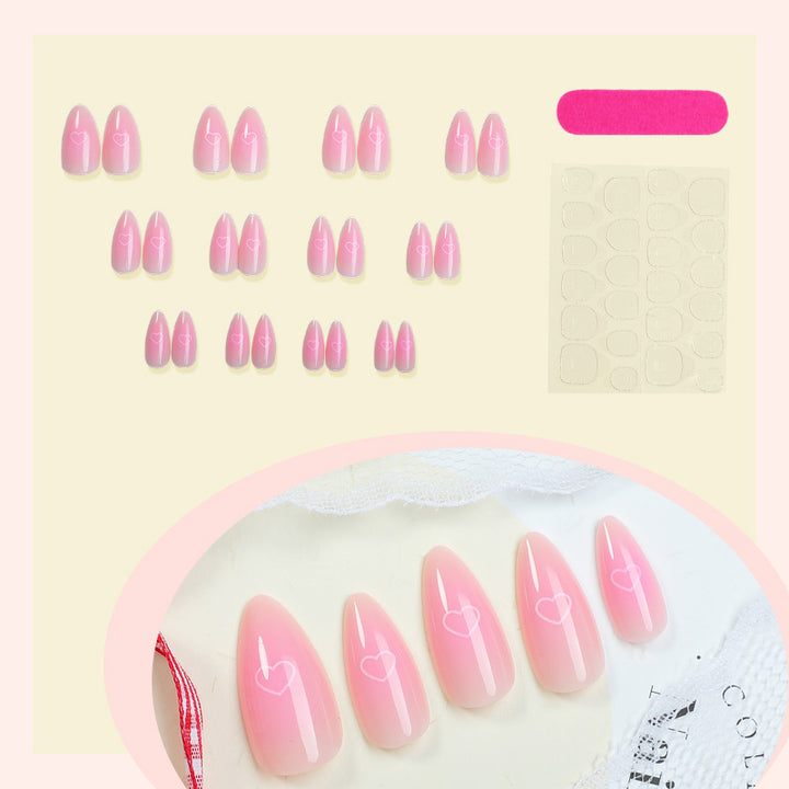 Heart-Embellished Press-On Nail Art Set Bowlift