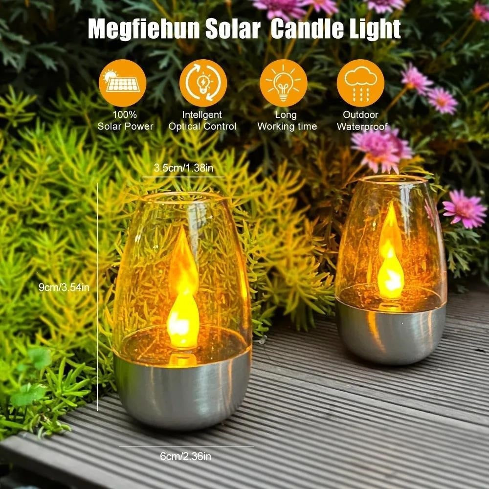 LED Flameless Glass Votive Lantern Pair With Realistic Flicker Flame And Metal Base Bowlift