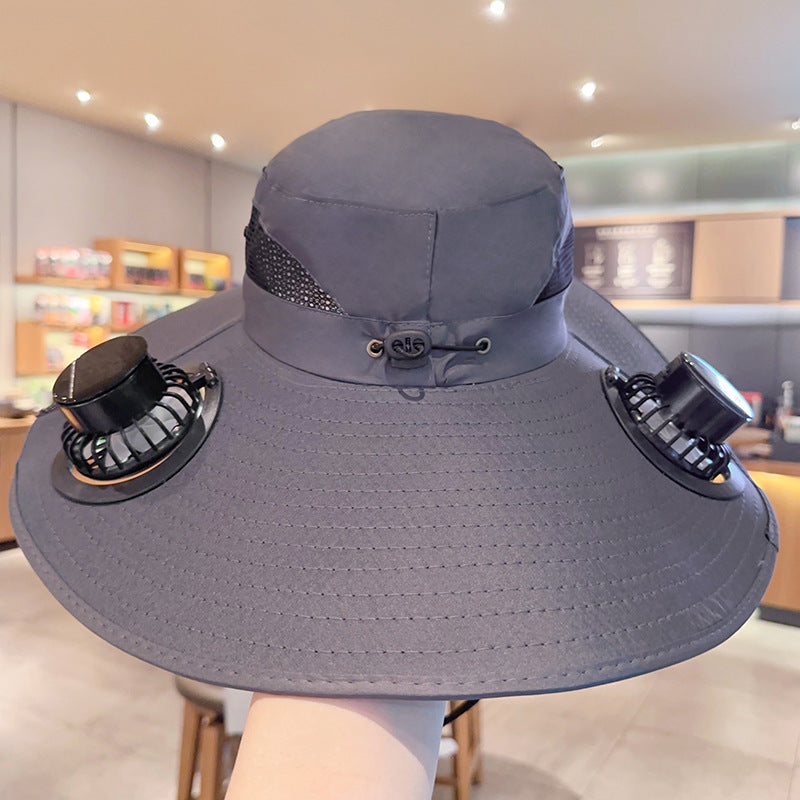 Bbreathable sun hat with two integrated mini fans, wide brim and adjustable chin strap Bowlift