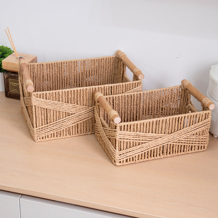 Handcrafted storage basket made of braided natural material