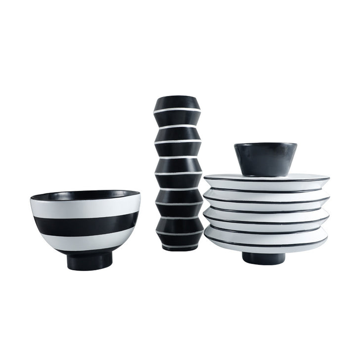 Decorative Serving Bowl with Modern Stripe Design