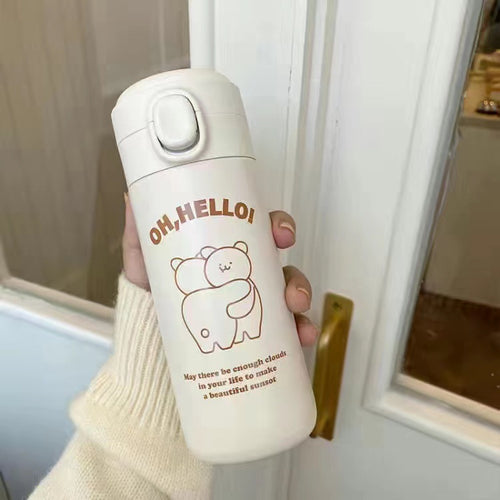 Women Insulated Water Bottle with Cute Bear Design Bowlift