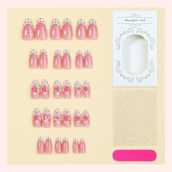 Artificial nail set with delicate flower and glitter pattern Bowlift