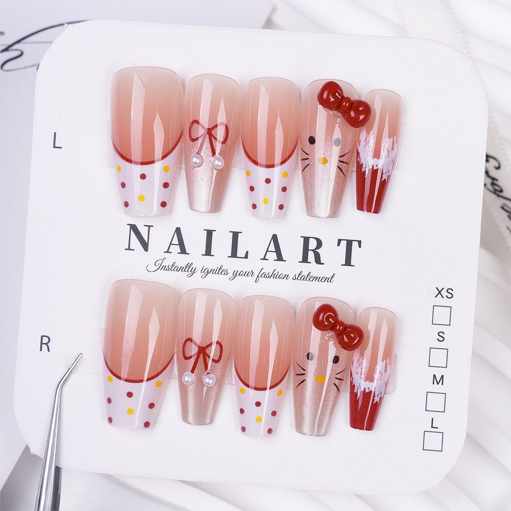 Artistic Press-On Nail Set with Cute Character Designs Bowlift