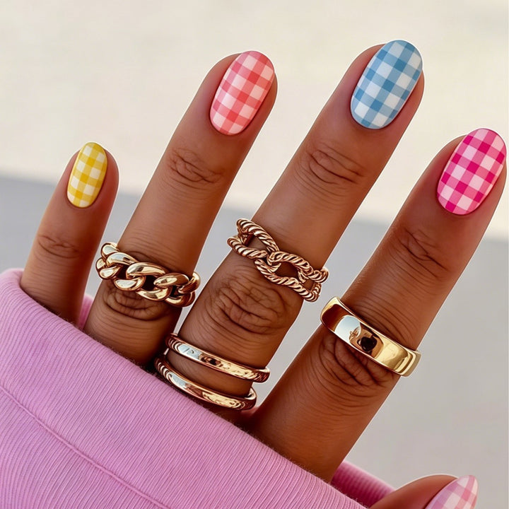 Chic Gingham Pattern Nail Art Wraps Bowlift