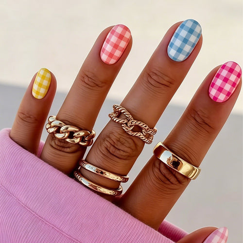 Chic Gingham Pattern Nail Art Wraps Bowlift