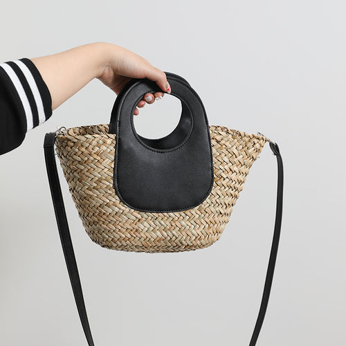 Fashionable handbag with combined leather handle Bowlift