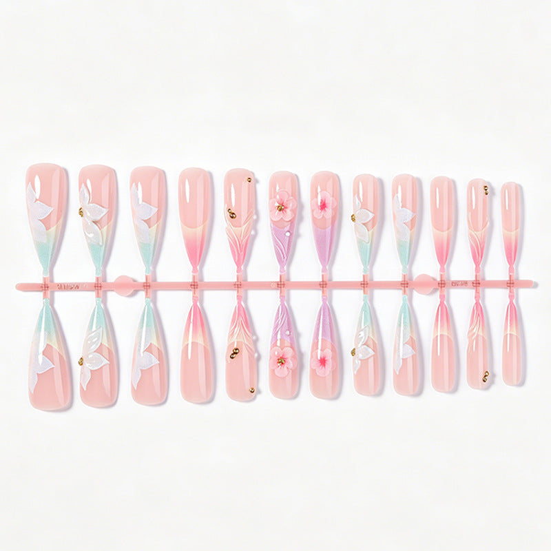 Elegant Artistic Press-On Nail Set with Floral Designs Bowlift