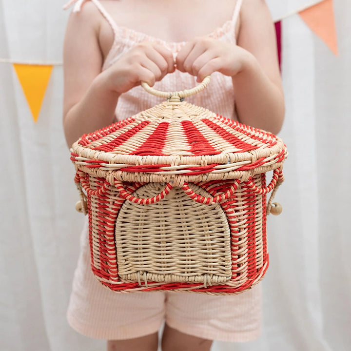 Playful cat basket in circus design Bowlift